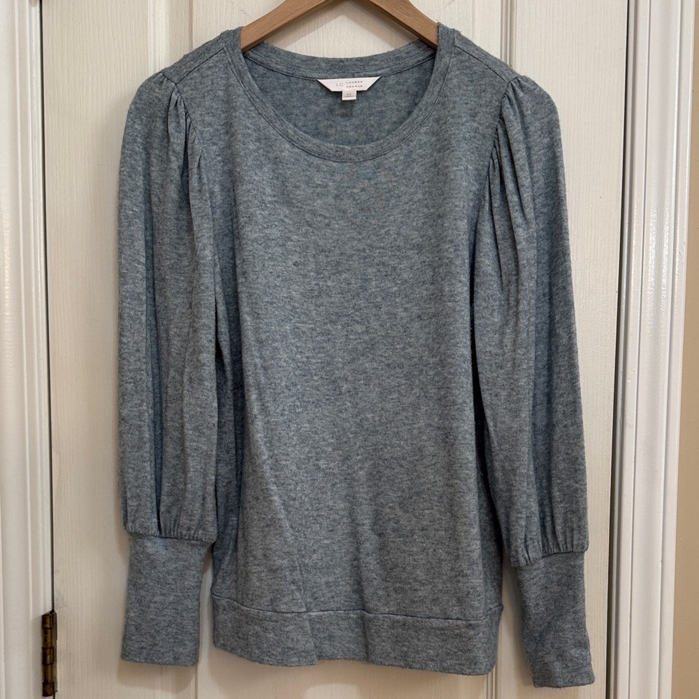 Lauren Conrad Blue Gray Long Puff Sleeve Sweatshirt Sweater